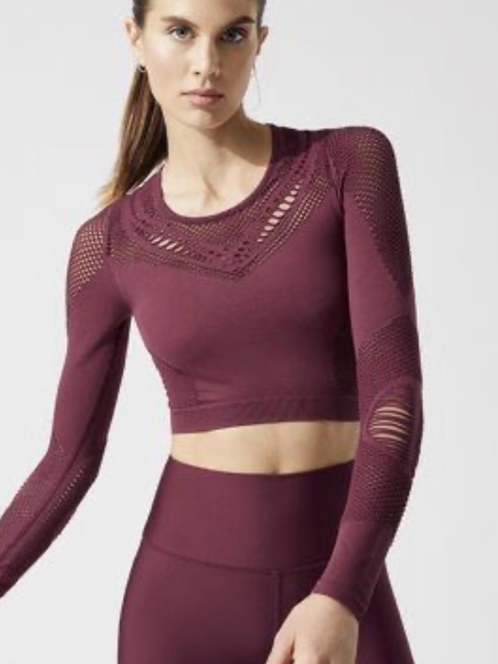 ALO Yoga Maroon Long-Sleeve Crop Top